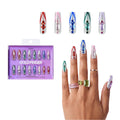 Gold Finger Glitzy 3D Press-On Nails in Precious – X-Long Square Fake Nails, Silver Glitter with Multi-Colored Jewels, Luxury Glue On Nails, 28 Pc Kit - GF Handmade Nails - Precious official pack