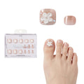 Gold Finger Glitzy 3D Press-On Toenails in Sterling – Squoval Fake Toes, Clear Glitter with 3D White Flower, Luxury Glue On Pedicure, Wider Fit 24 Pc Kit - GF Handmade Toenails - Sterling official pack