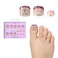 Gold Finger Glitzy 3D Press-On Toenails in Bijou – Squoval Fake Toes, Pink Leopard French Tip with Star Rhinestones, Luxury Glue On Pedicure, Wider Fit 24 Pc Kit - GF Handmade Toenails - Bijou official pack