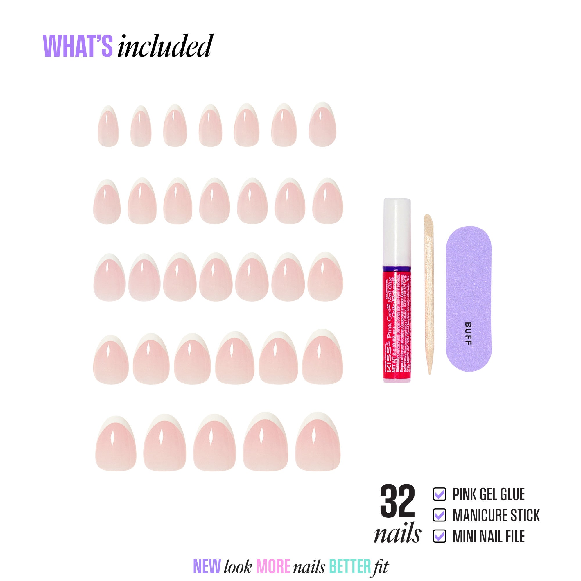 Kiss Core French Press On Fake Glue Nails - Passionate | French Tips, White, Short, Almond official pack