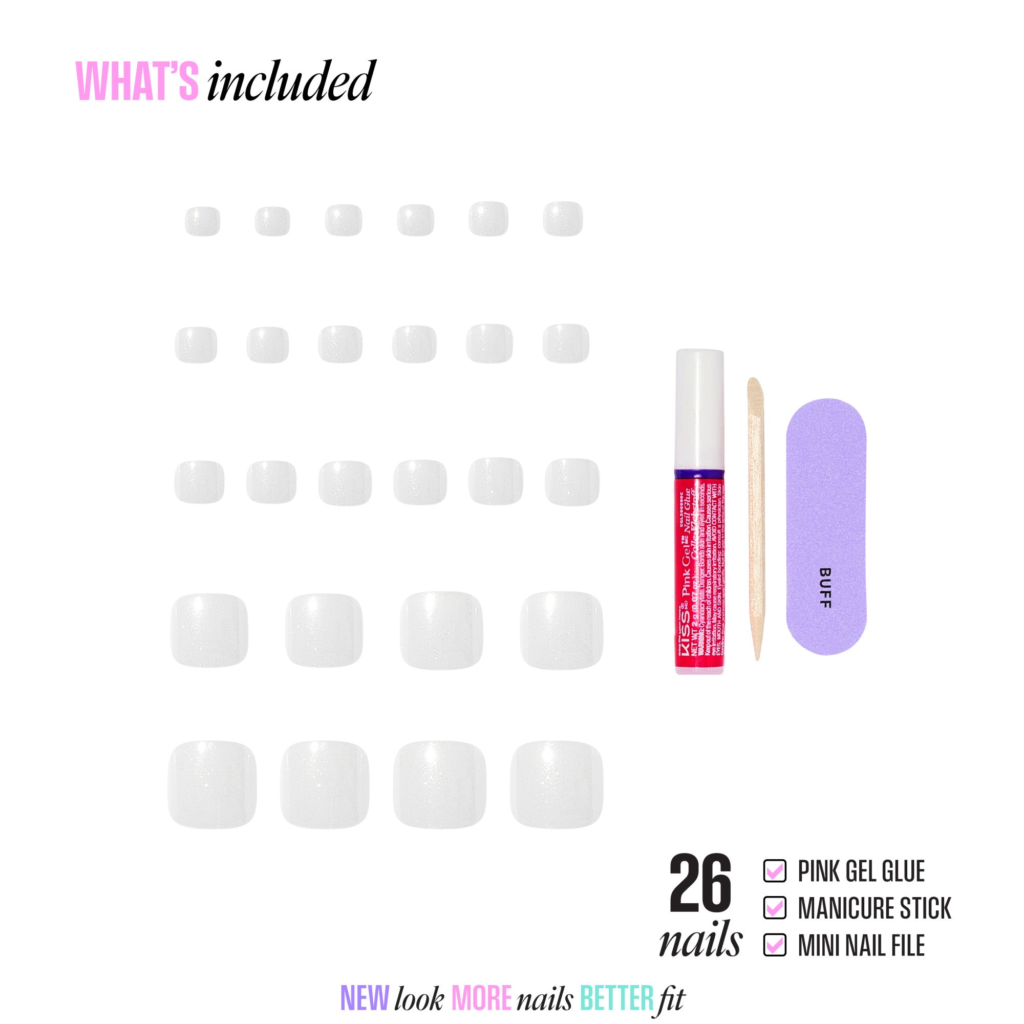 Kiss Glam Press On Fake Glue Toenails - Twinkle Toes | Solid, White, Short, Squoval, Pedicure official pack