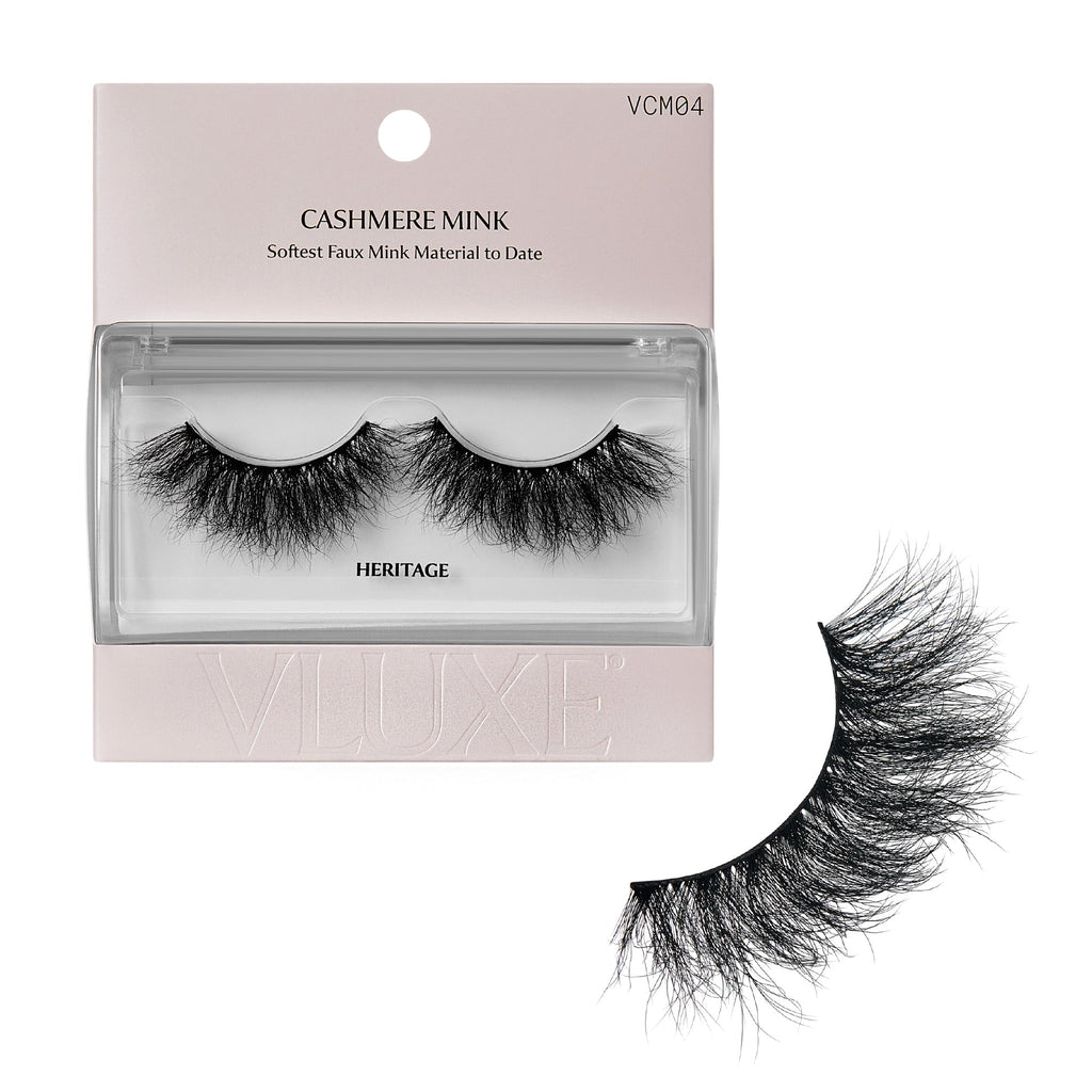 VLuxe Cashmere Mink Lashes – Fluffy Faux Mink Strip Lashes, Dramatic Volume, Reusable Up to 25x, Includes Luxury Lash Case - Heritage official pack