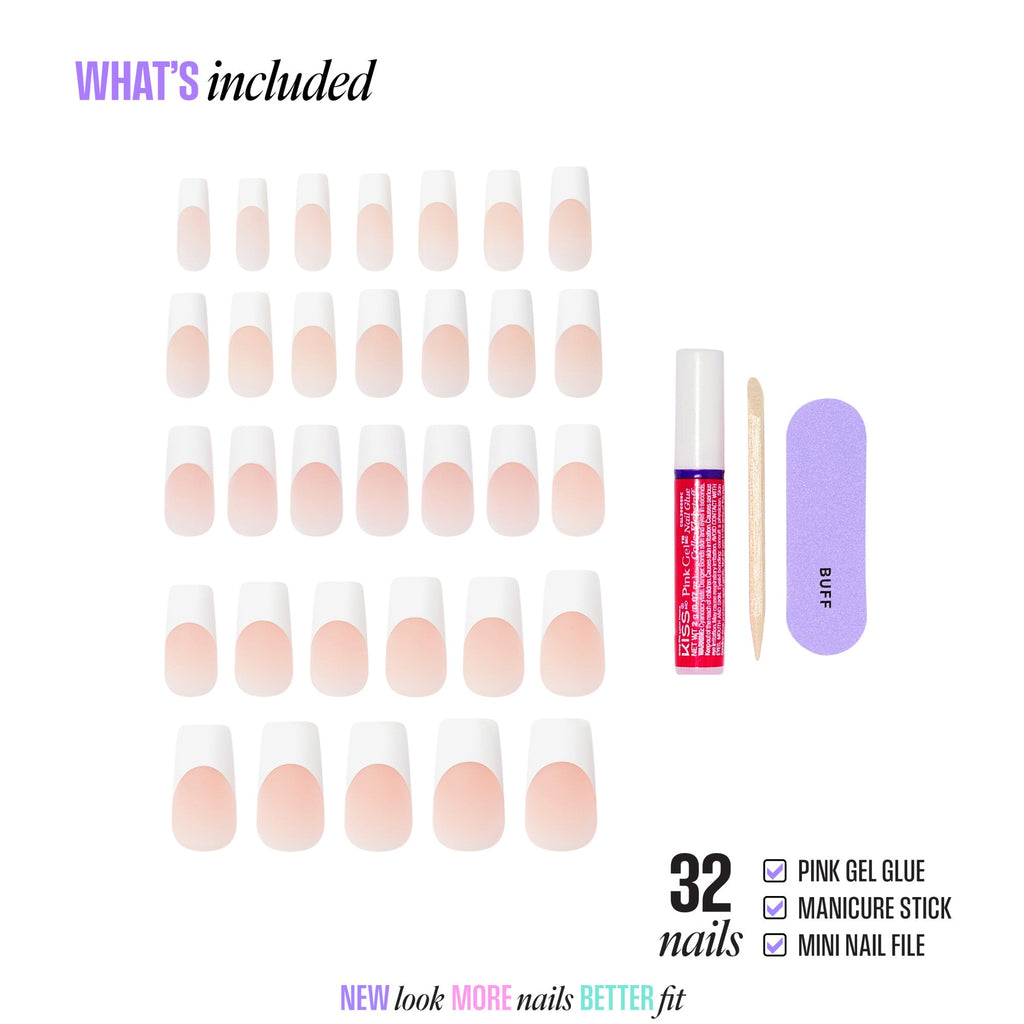 Kiss Core French Press On Fake Glue Nails - Every Minute | French Tips, White, Long, Square official pack