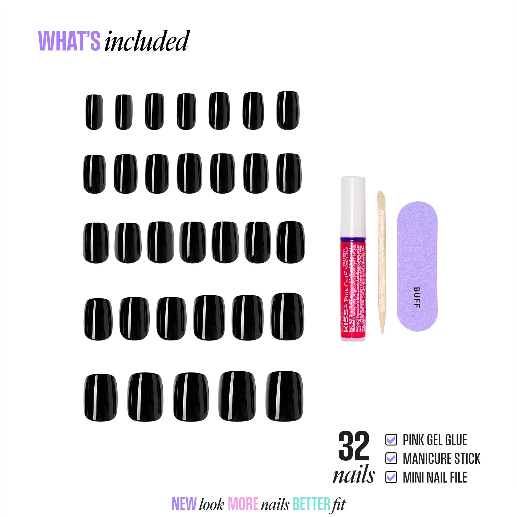 Kiss Core Color Press On Fake Glue Nails - Photogenic | Solid, Black, Short, Squoval official pack