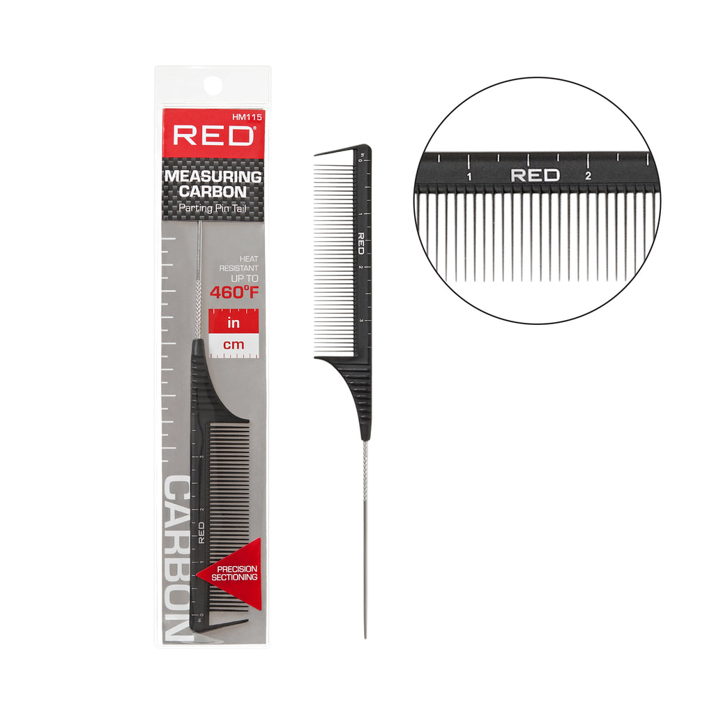 RED by KISS Carbon Measuring Parting Comb Collection Heat-Resistant Up to 460°F with Ruler & Axe Tip official pack