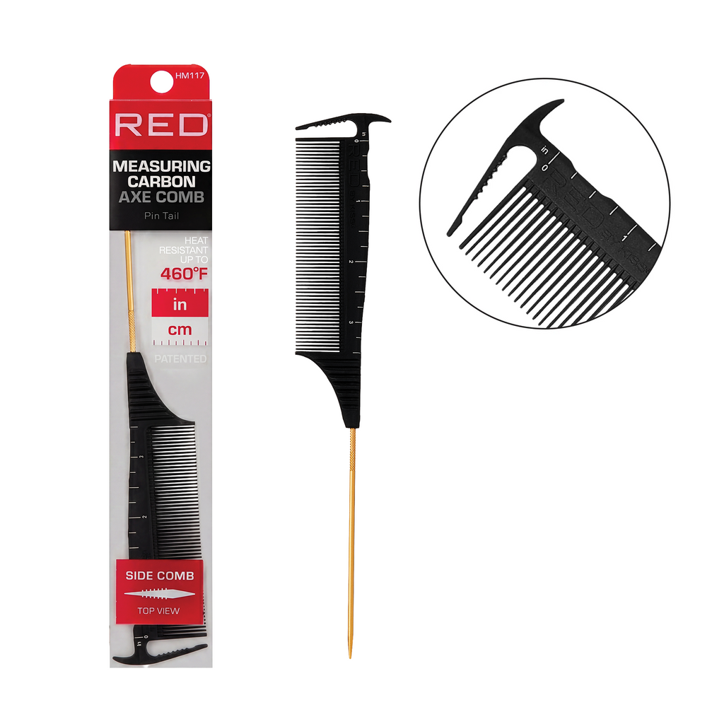RED by KISS Carbon Measuring Parting Comb Collection Heat-Resistant Up to 460°F with Ruler & Axe Tip official pack