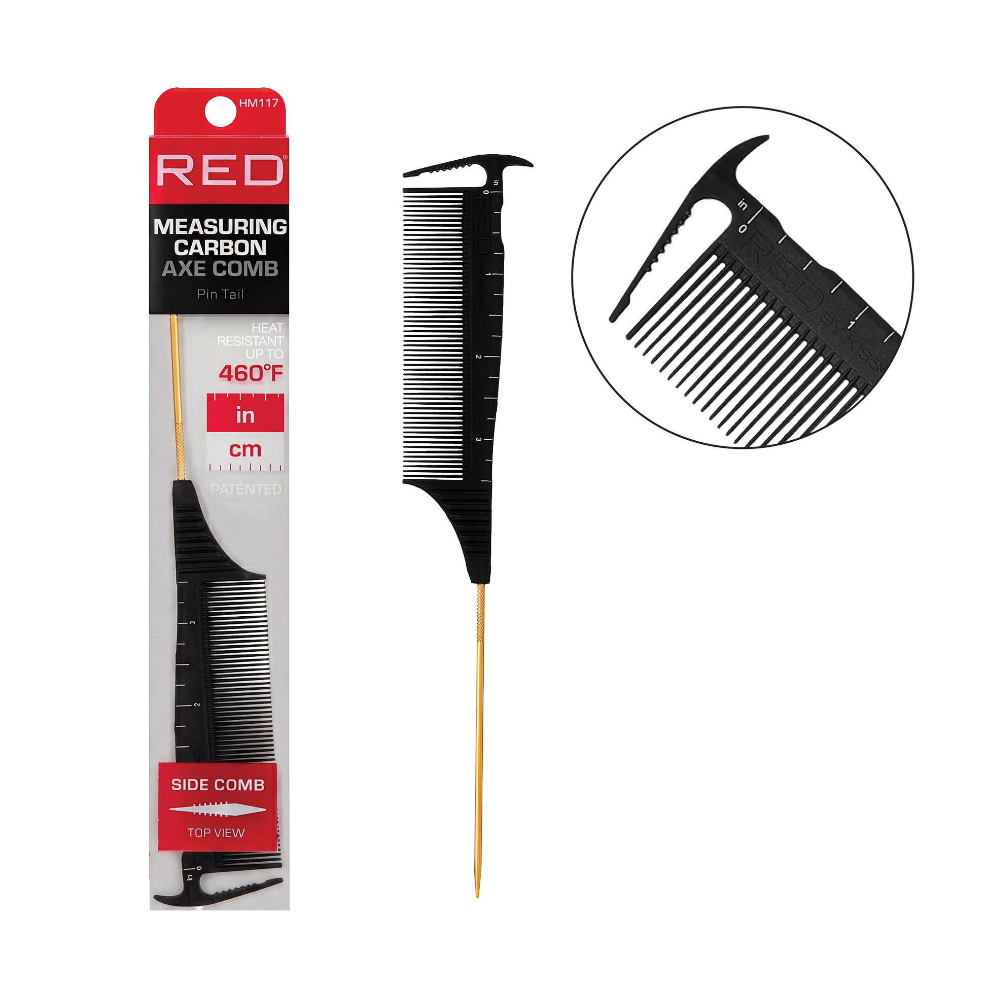 RED by KISS Carbon Measuring Parting Comb Collection Heat-Resistant Up to 460°F with Ruler & Axe Tip official pack