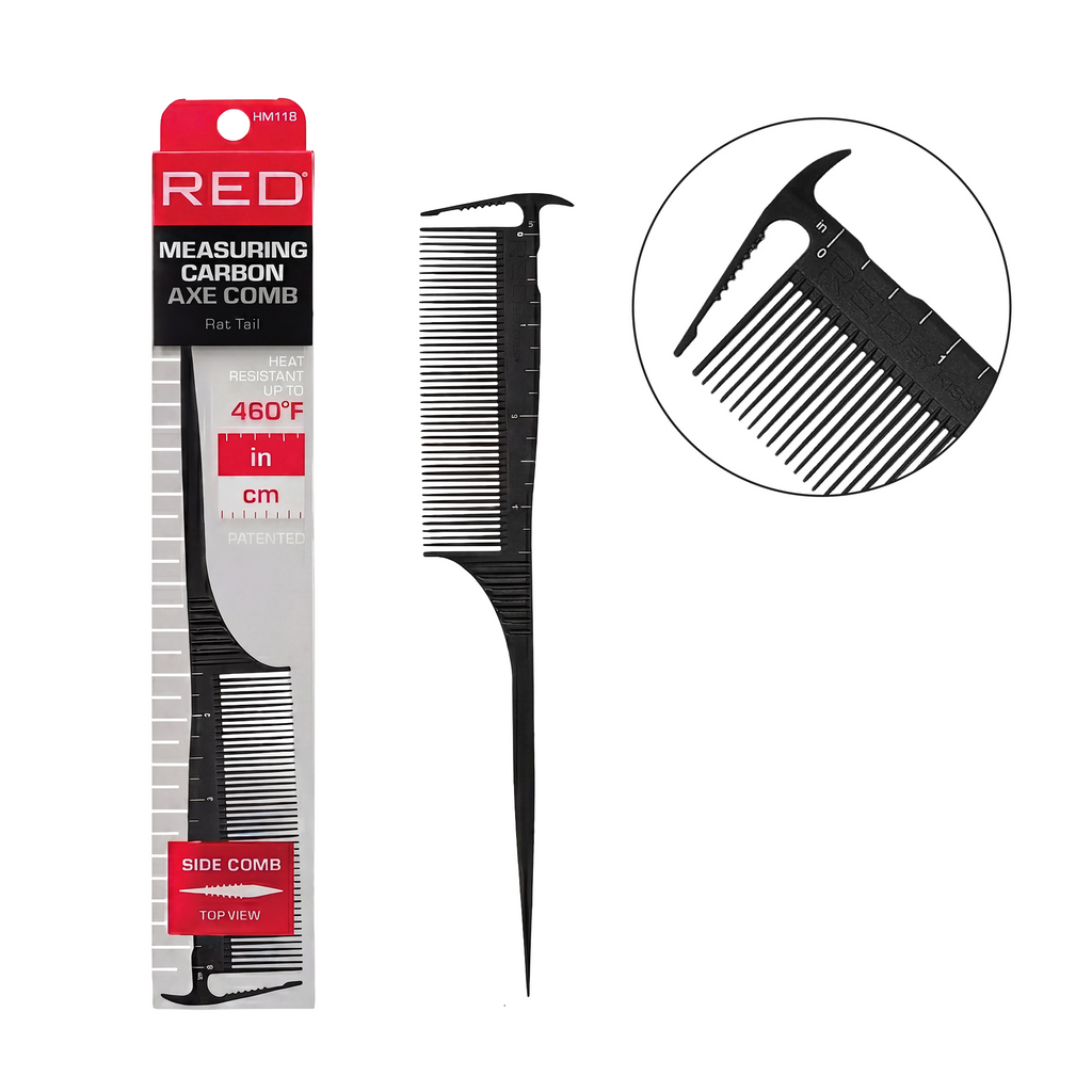 RED by KISS Carbon Measuring Parting Comb Collection Heat-Resistant Up to 460°F with Ruler & Axe Tip official pack