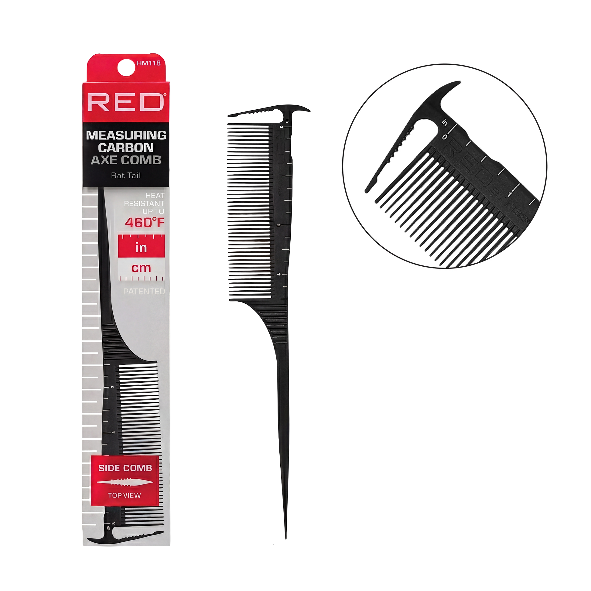 RED by KISS Carbon Measuring Parting Comb Collection Heat-Resistant Up to 460°F with Ruler & Axe Tip official pack
