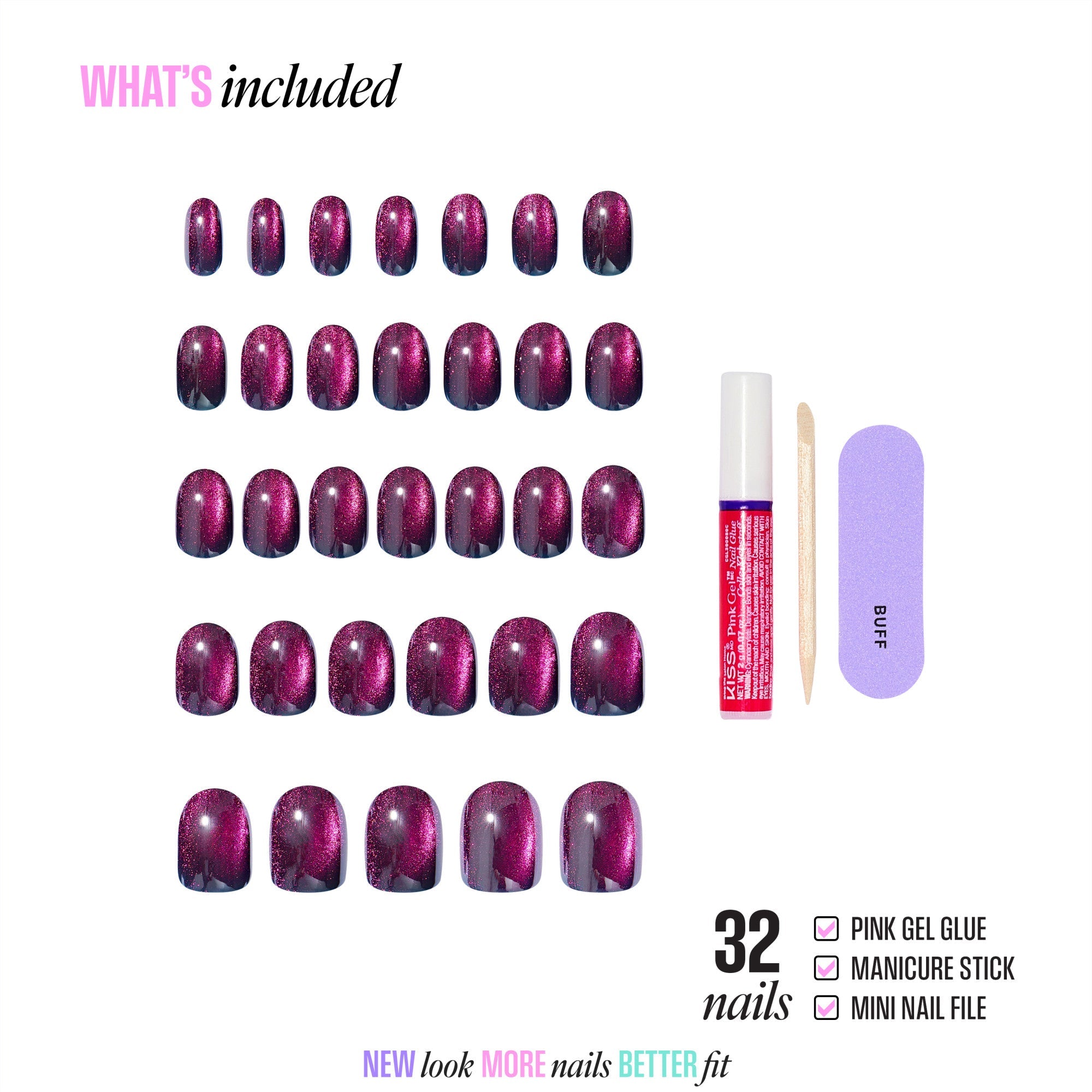Kiss Glam Embellished Press On Fake Glue Nails - Simple Joys | Design, Purple, Short, Round official pack