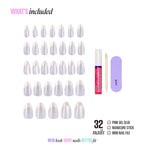 Kiss Glam Embellished Press On Fake Glue Nails - Fairy Tale | Design, Metallic Pink, Medium, Almond official pack