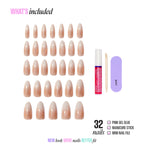 Kiss Glam Embellished Press On Fake Glue Nails - Day n Night | Design, Beige & White, Long, Almond official pack