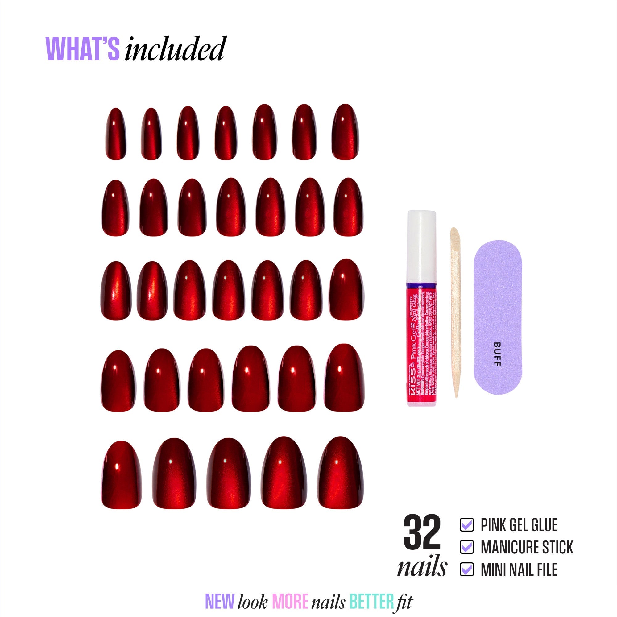 Kiss Core Magnetic Press On Fake Glue Nails - Apple Blossom | Magnetic, Red, Medium, Almond official pack