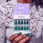 Kiss Core Magnetic Press On Fake Glue Nails - Shimmering | Magnetic, Green & Blue, Medium, Coffin official pack