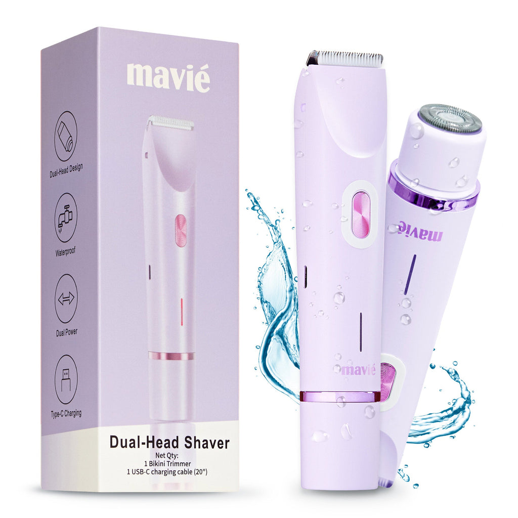 Mavié Dual-Head Bikini Trimmer For Women - Painless Electric Razor For Face & Body, Cordless Wet & Dry Shaver, IPX7 Waterproof, Type-C Rechargeable official pack