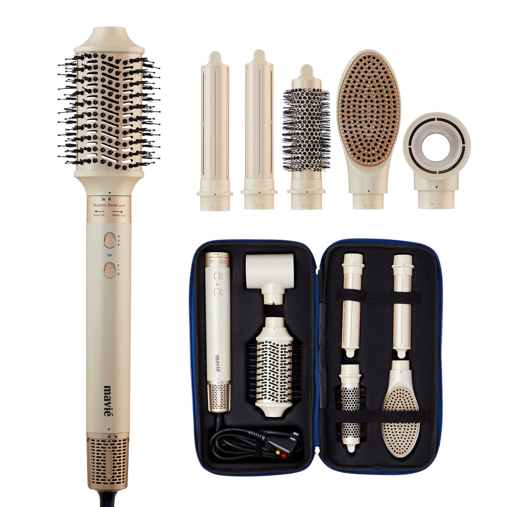 MAVIÉ 6-in-1 Hot Air Multi-Styler & Auto-Wrap Curler Set with Luxury Case | Frizz-Free Blowout Brush official pack