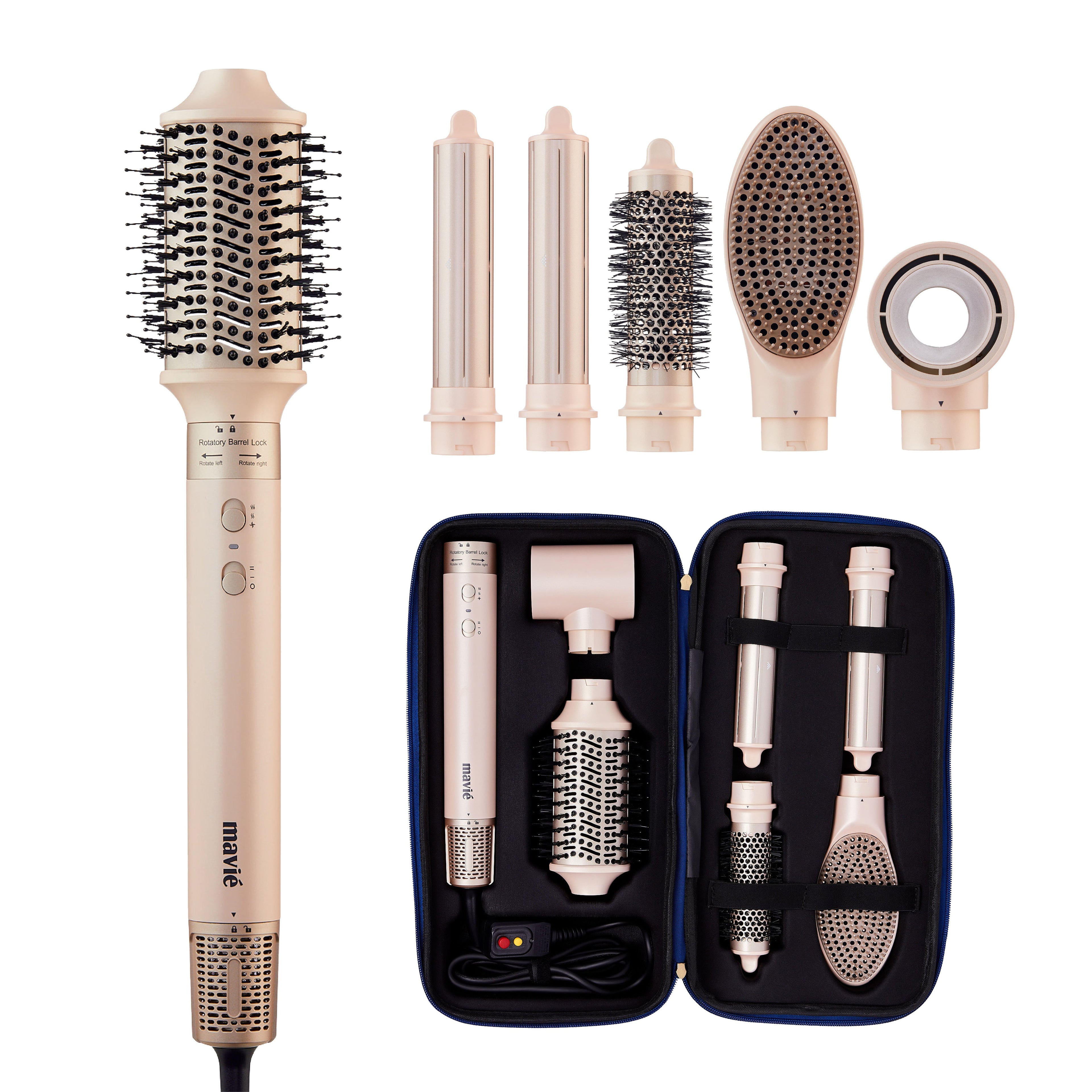 MAVIÉ 6-in-1 Hot Air Multi-Styler & Auto-Wrap Curler Set with Luxury Case | Frizz-Free Blowout Brush official pack
