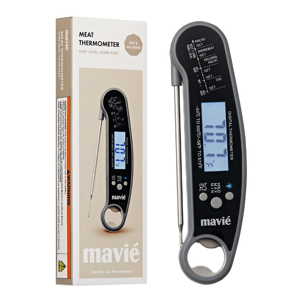 Mavié Instant Read Meat Thermometer - Waterproof Digital Food Thermometer for BBQ, Grill & Kitchen with Built-in Bottle Opener official pack