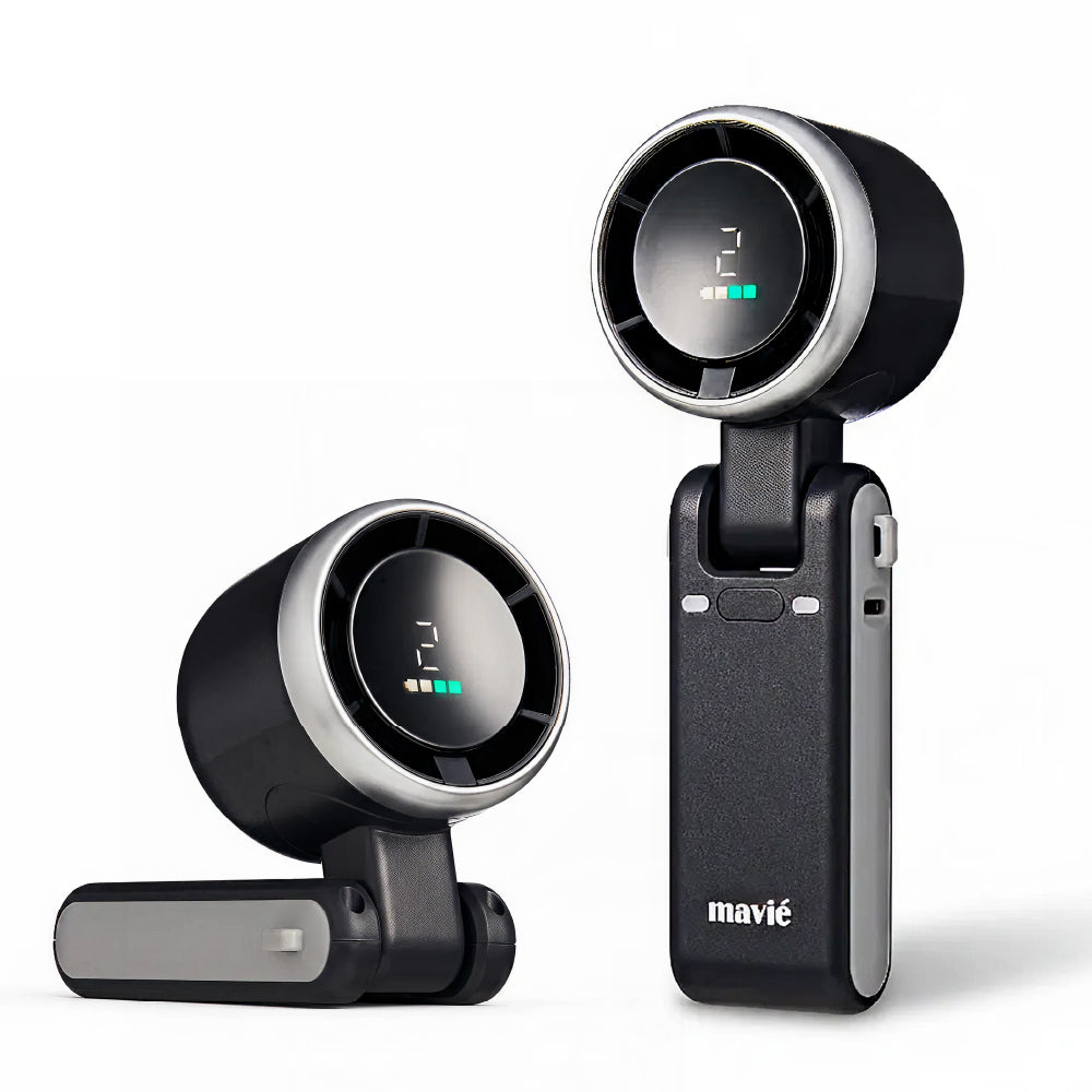 MAVIÉ Portable Handheld Turbo Fan, Rechargeable 3-In-1 Mini Personal Desk & Neck Fan, 5 Speeds & LED Display, Long Battery Life, Foldable Design With Lanyard for Travel, Outdoor, Beach, Makeup official pack