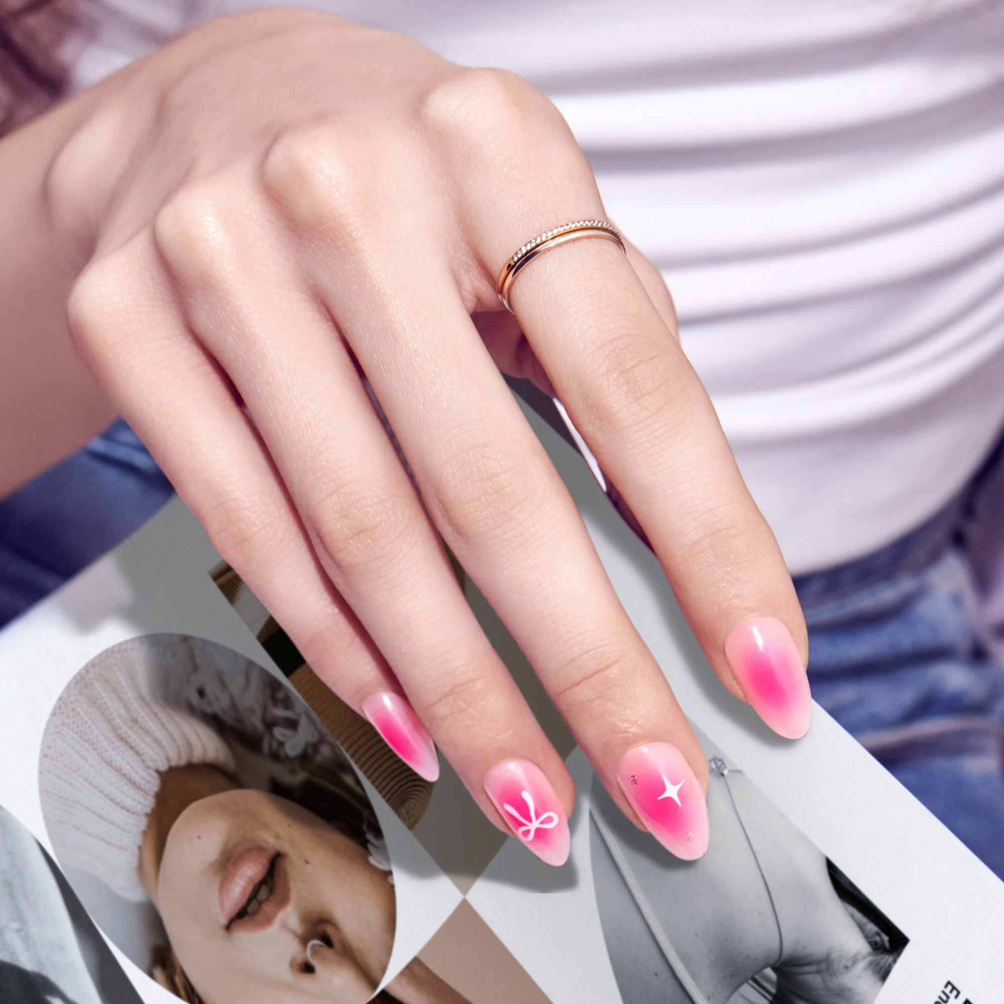 Kiss Core Design Press On Fake Glue Nails - My Time | Design, Pink, Medium, Almond official pack