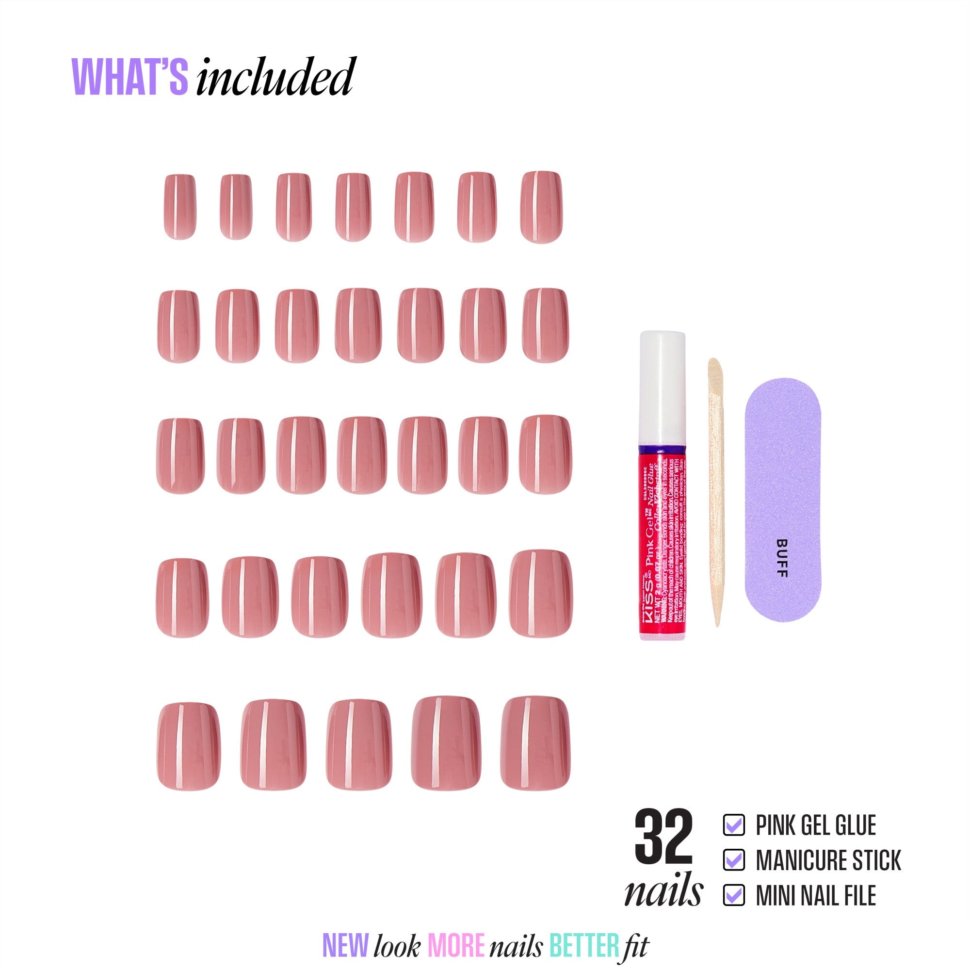 Kiss Core Color Press On Fake Glue Nails - Felicity | Solid, Pink, Short, Squoval official pack