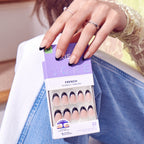 Kiss Core French Press On Fake Glue Nails - Full of Fun | French Tips, Black, Medium, Almond official pack