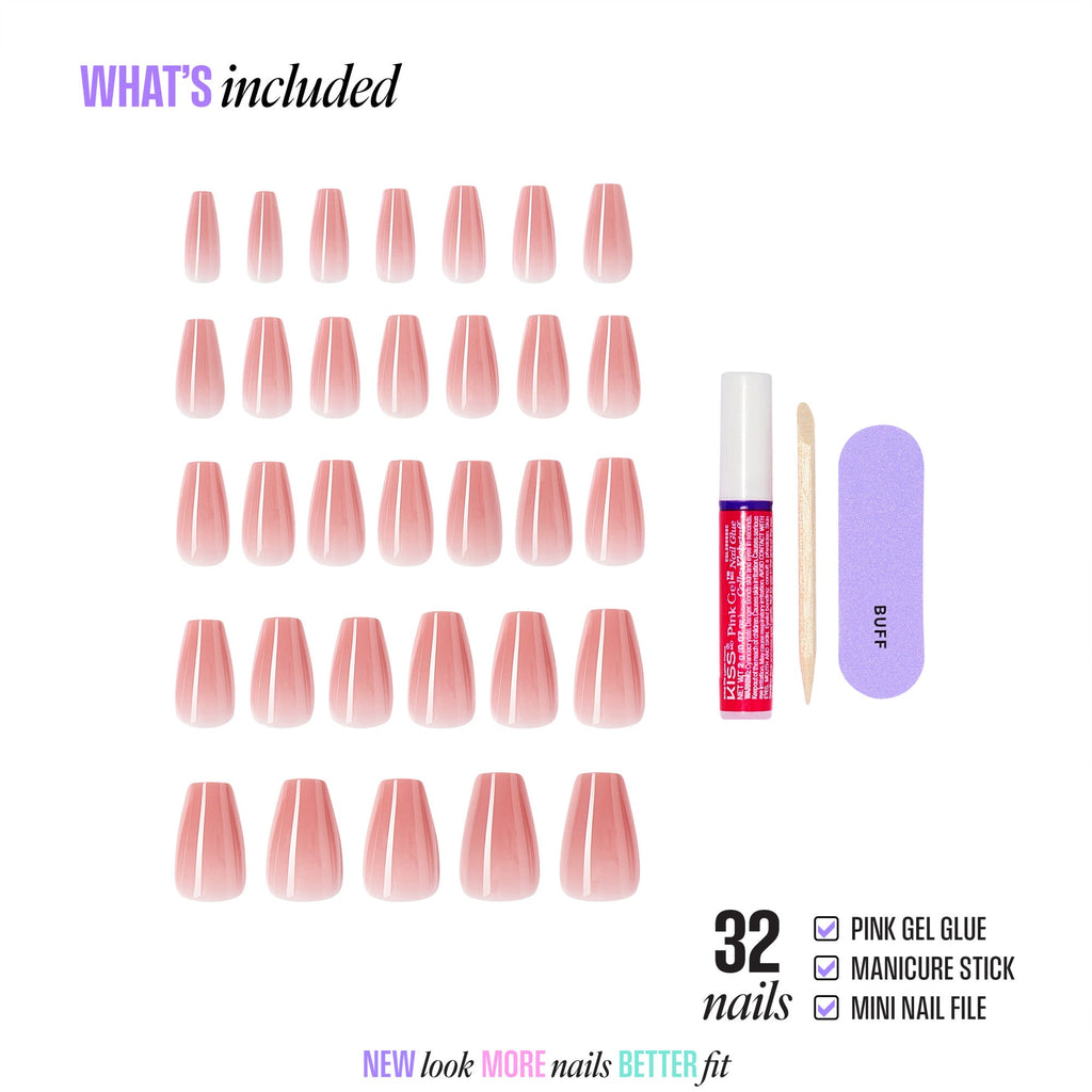 Kiss Core Color Press On Fake Glue Nails - Jubilation | Solid, Pink, Medium, Coffin official pack