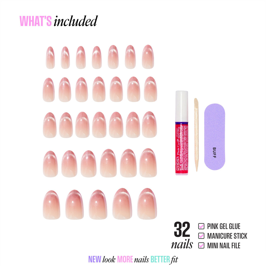 Kiss Glam Embellished Press On Fake Glue Nails - Stardust Wonder | Design, Pink, Medium, Almond official pack