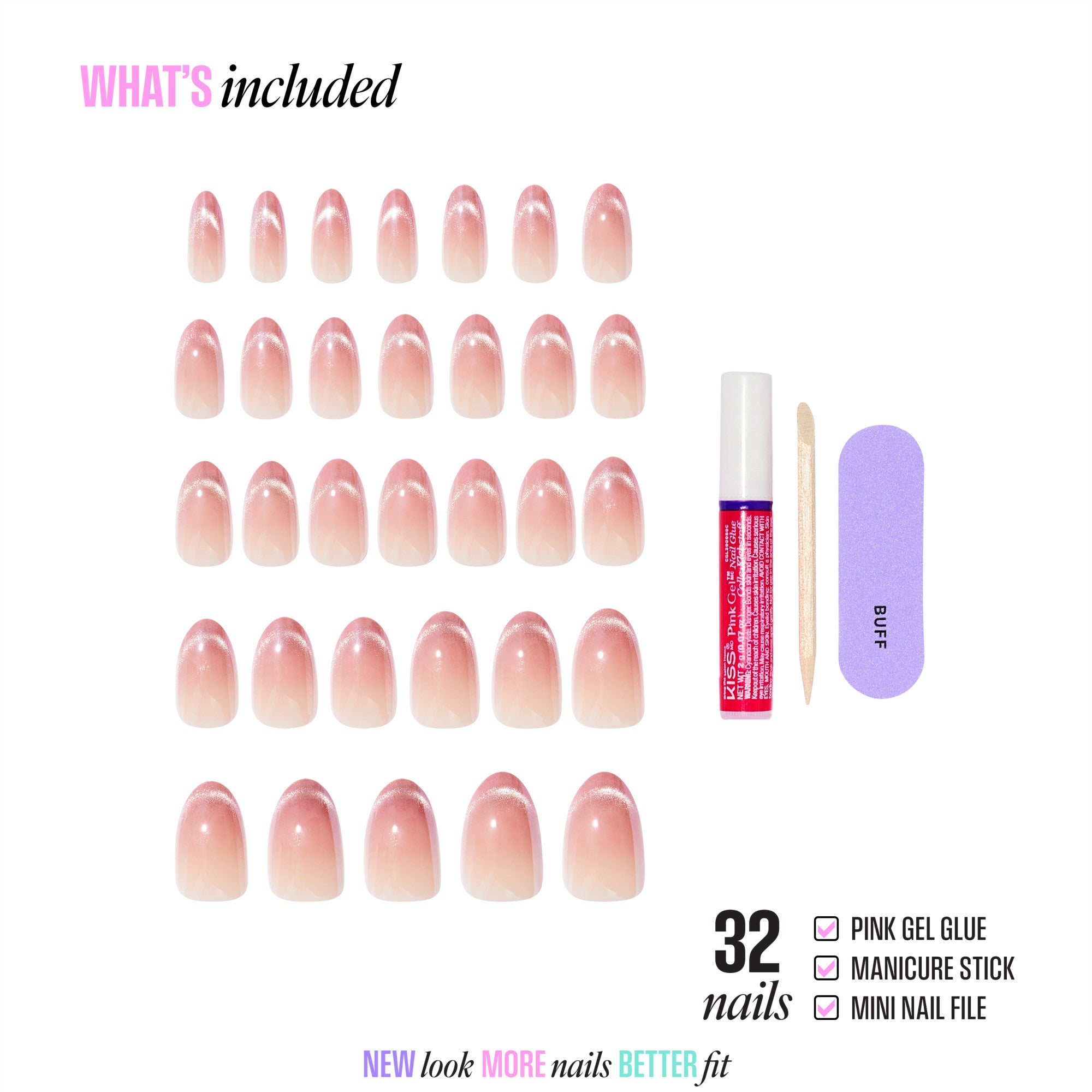 Kiss Glam Embellished Press On Fake Glue Nails - Stardust Wonder | Design, Pink, Medium, Almond official pack