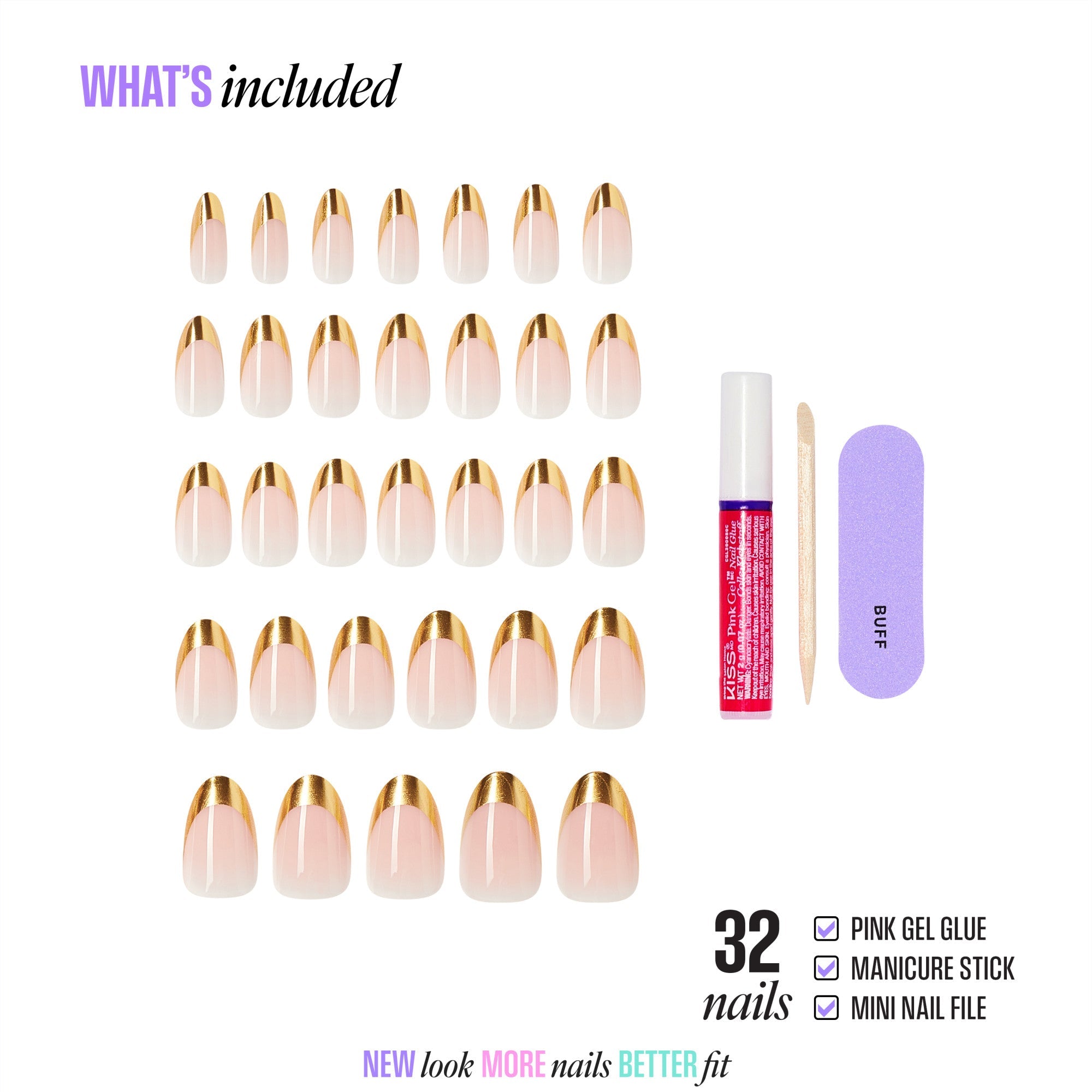 Kiss Core Design Press On Fake Glue Nails - Together | French, Gold, Medium, Almond official pack