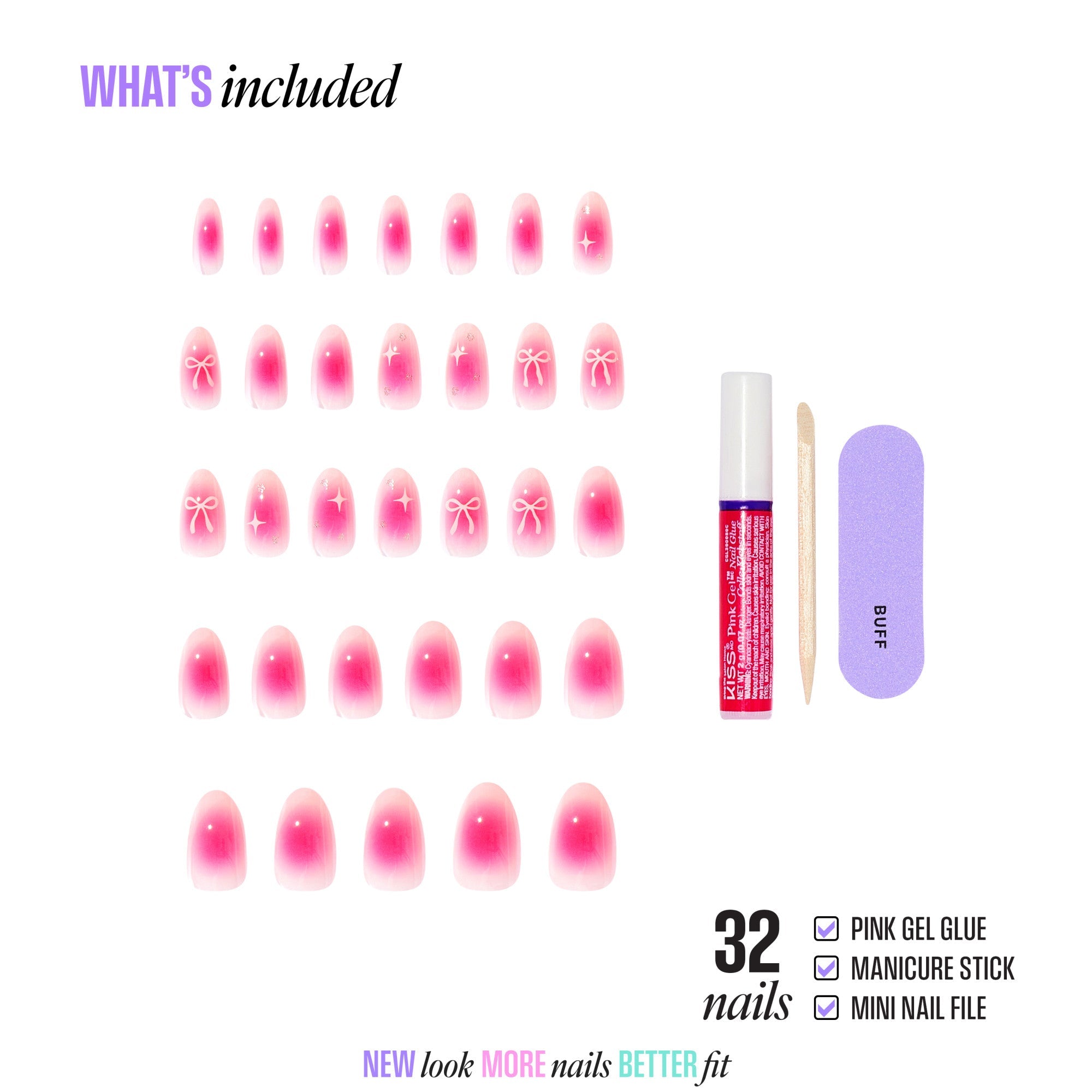 Kiss Core Design Press On Fake Glue Nails - My Time | Design, Pink, Medium, Almond official pack