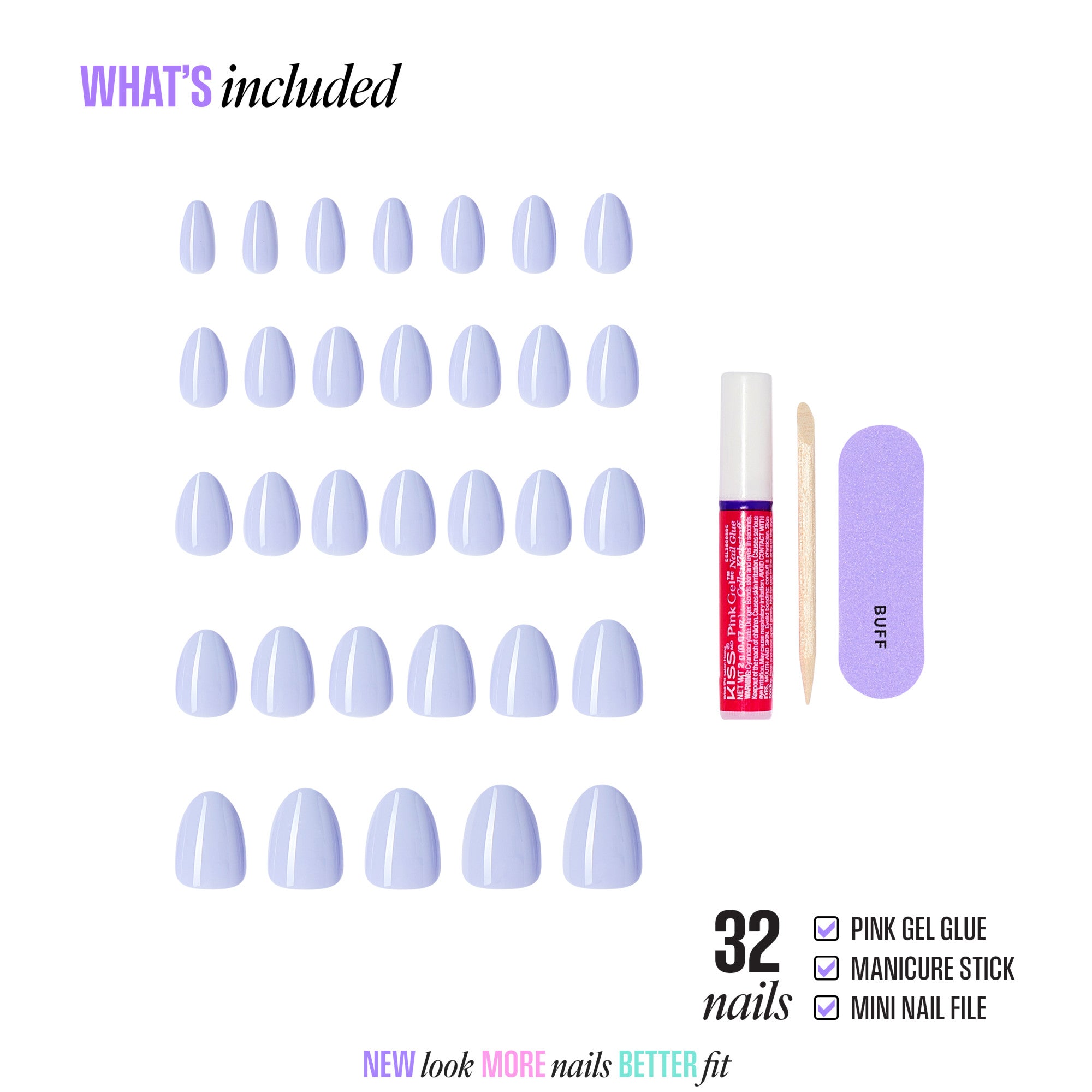 Kiss Core Color Press On Fake Glue Nails - Flee | Solid, Purple, Short, Almond official pack