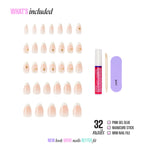 Kiss Glam 3D & Jewel Press On Fake Glue Nails  - Zephyr | 3D & Jewel French Design, White & Gold, Medium, Almond official pack