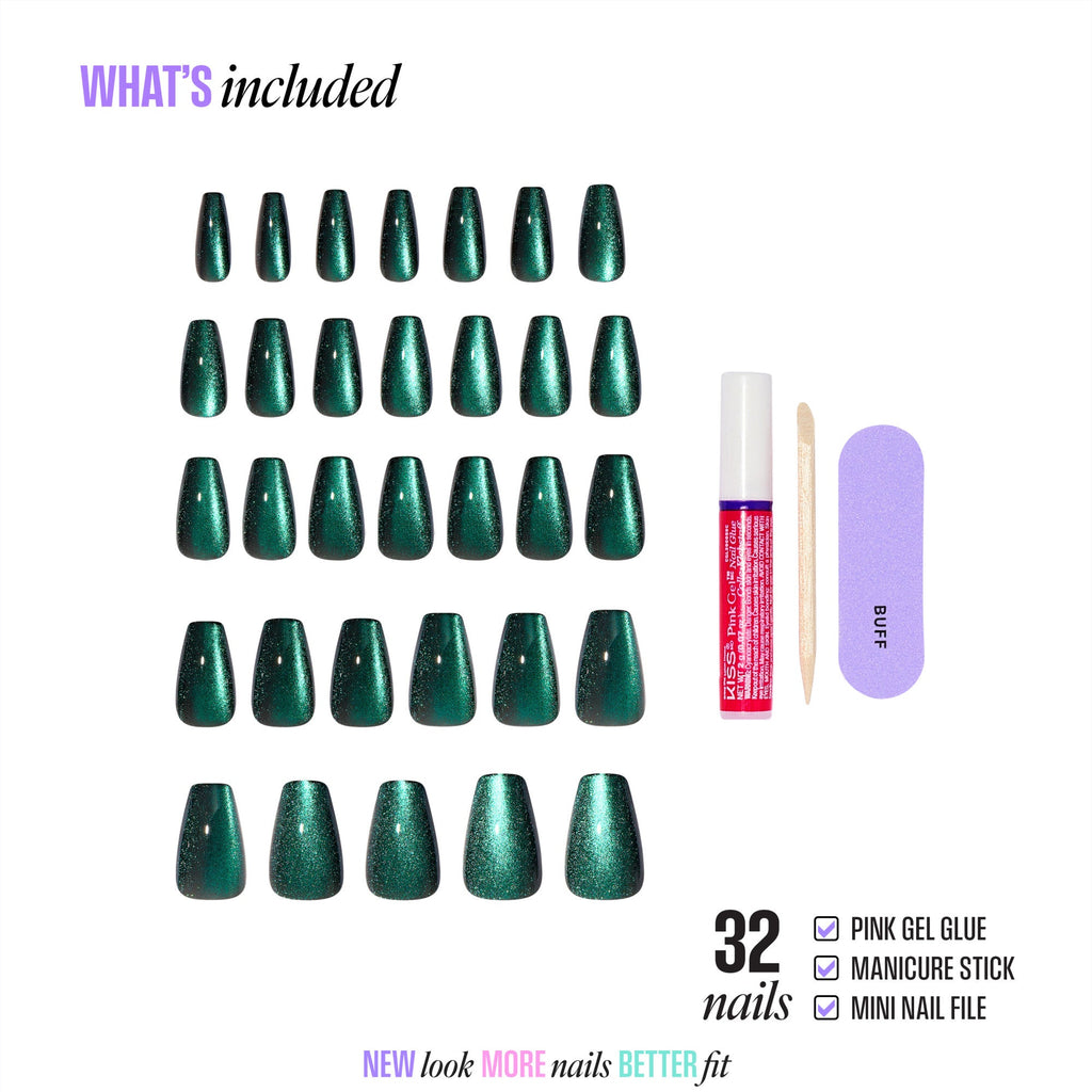 Kiss Core Magnetic Press On Fake Glue Nails - Shimmering | Magnetic, Green & Blue, Medium, Coffin official pack