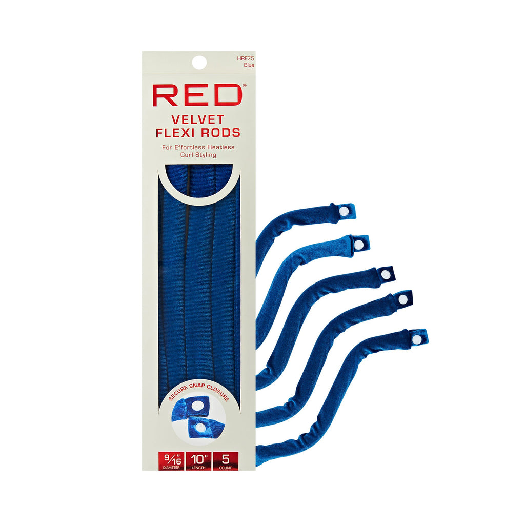 RED by KISS Heatless Curling Velvet Flexi Rods with Snap Closure - Blue (9/16") 5pc official pack