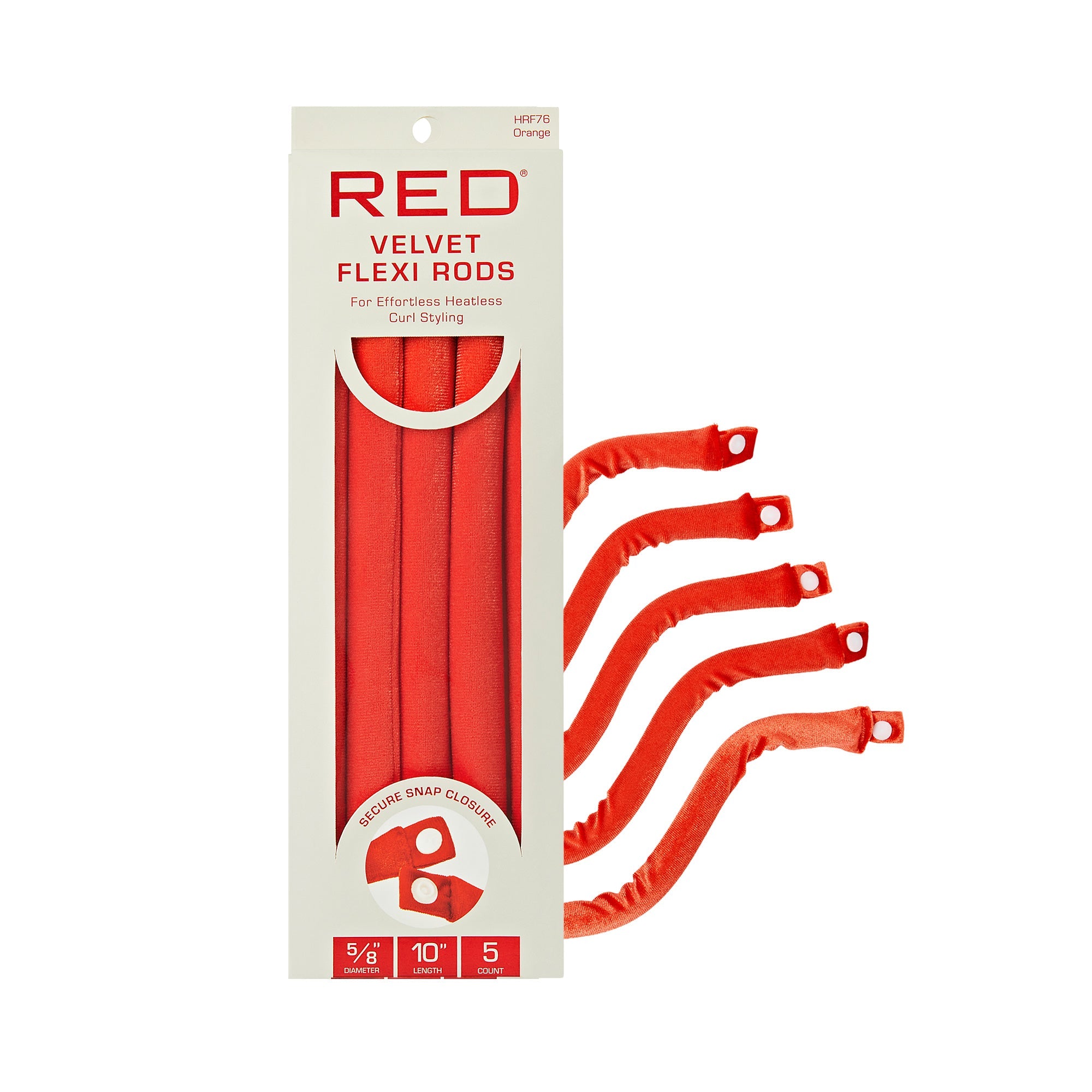 RED by KISS Heatless Curling Velvet Flexi Rods with Snap Closure - Orange (5/8") 5pc official pack