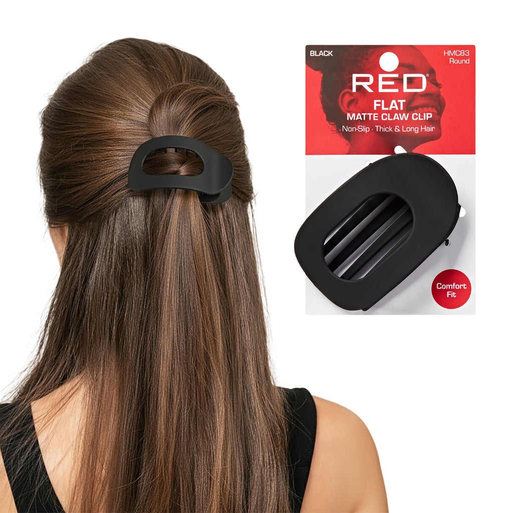 RED By Kiss Flat Matte Hair Claw Clip - Lay-Flat Design for Lying Down & Driving, Non-Slip Strong Hold - Round official pack