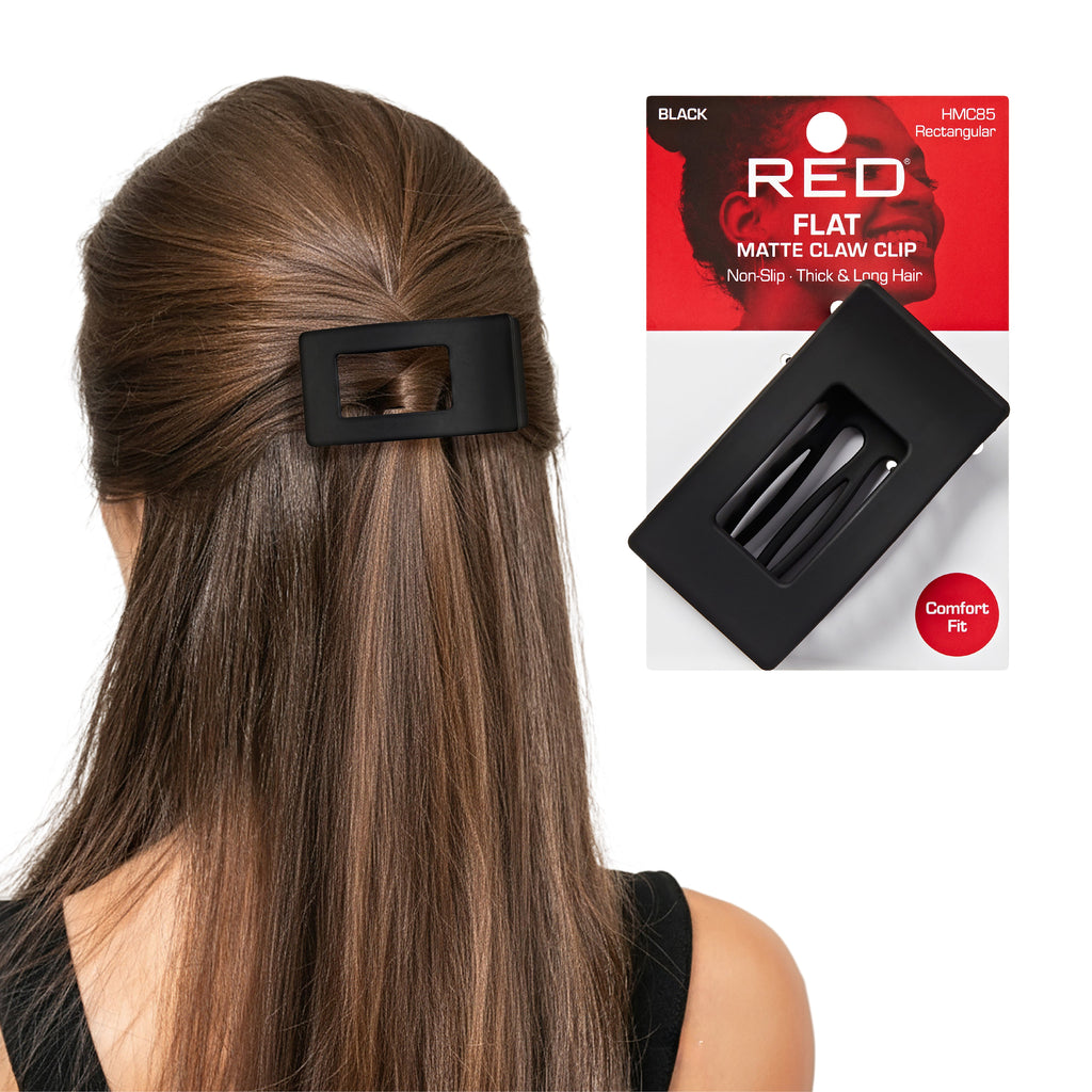 RED By Kiss Flat Matte Hair Claw Clip - Lay-Flat Design for Lying Down & Driving, Non-Slip Strong Hold - Rectangular official pack