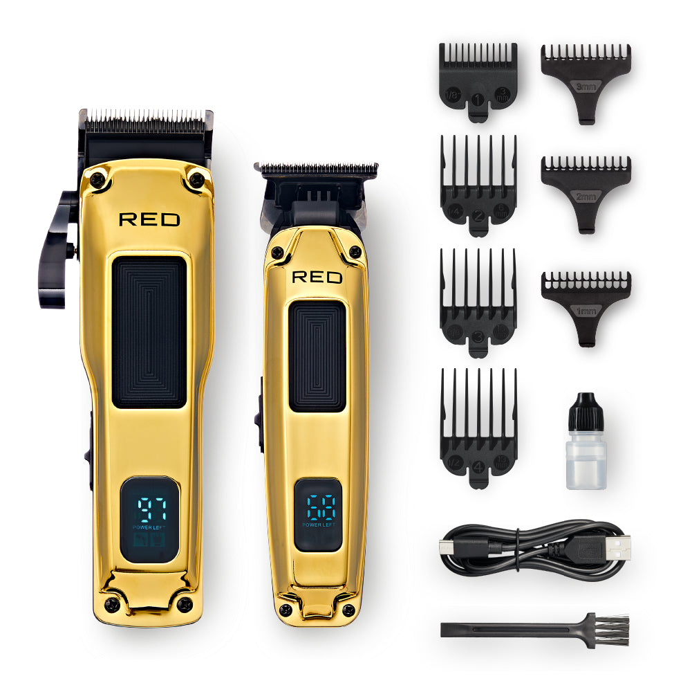 RED Cordless Clipper & Trimmer Combo Set - Professional Fade & Beard Grooming Kit official pack
