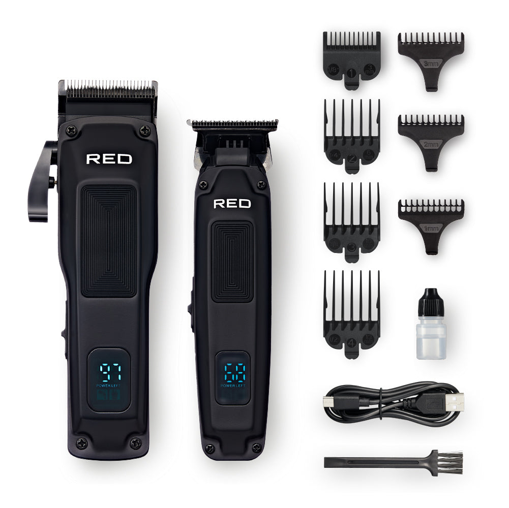 RED Cordless Clipper & Trimmer Combo Set - Professional Fade & Beard Grooming Kit official pack