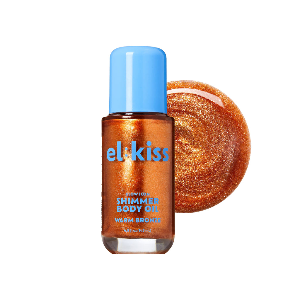 RED by KISS el:kiss Glow Icon Shimmer Hair & Body Oil - Non-Sticky Bronzing Glow with Collagen & Squalane, Hydrating Lightweight Formula for All Skin Tones (4 Shades, 3.38 fl.oz.) - Warm Bronze official pack