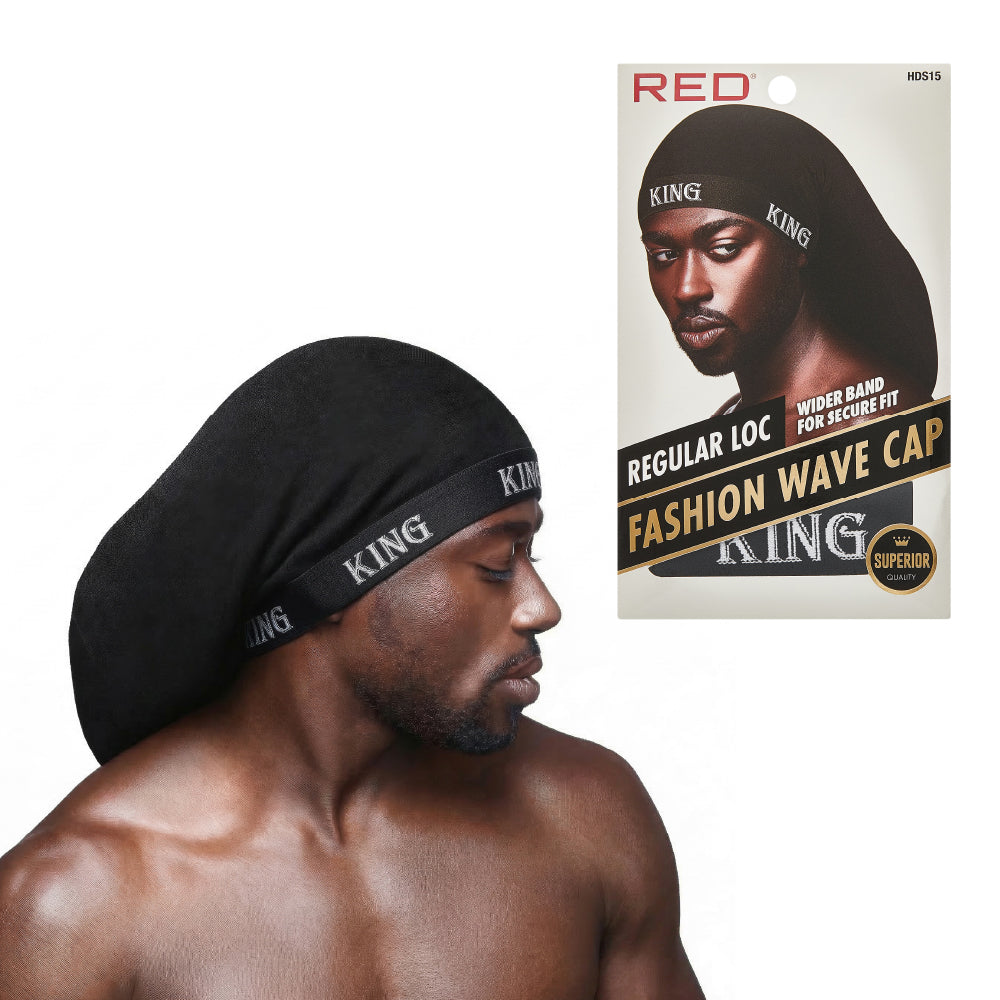 RED by Kiss Fashion Stocking Loc Cap & Wave Cap - Ultimate Power Stretch, Stylish 'KING' Band, Perfect for Locs, Braids & Long Hair - Black / Regular official pack