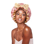 Red by Kiss Premium Ruffle Tie Bonnet Reversible Double-Layered Satin Sleep Cap Adjustable Anti-Breakage Hair Wrap for Curls, Braids, Locs & Natural Hair - Baby Pink/Cream / X-Large official pack