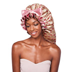Red by Kiss Premium Ruffle Tie Bonnet Reversible Double-Layered Satin Sleep Cap Adjustable Anti-Breakage Hair Wrap for Curls, Braids, Locs & Natural Hair - Hearts/Baby Pink / Briad official pack