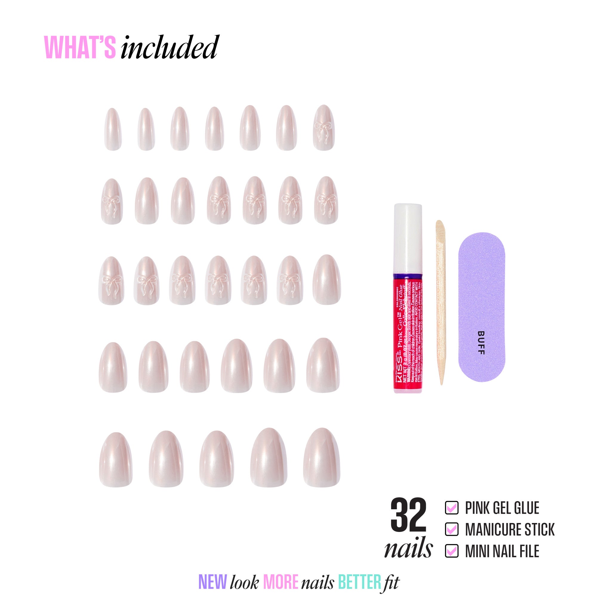 Kiss Glam 3D & Jewel Press On Fake Glue Nails  - Ripple | 3D & Jewel Design, Pink, Medium, Almond official pack