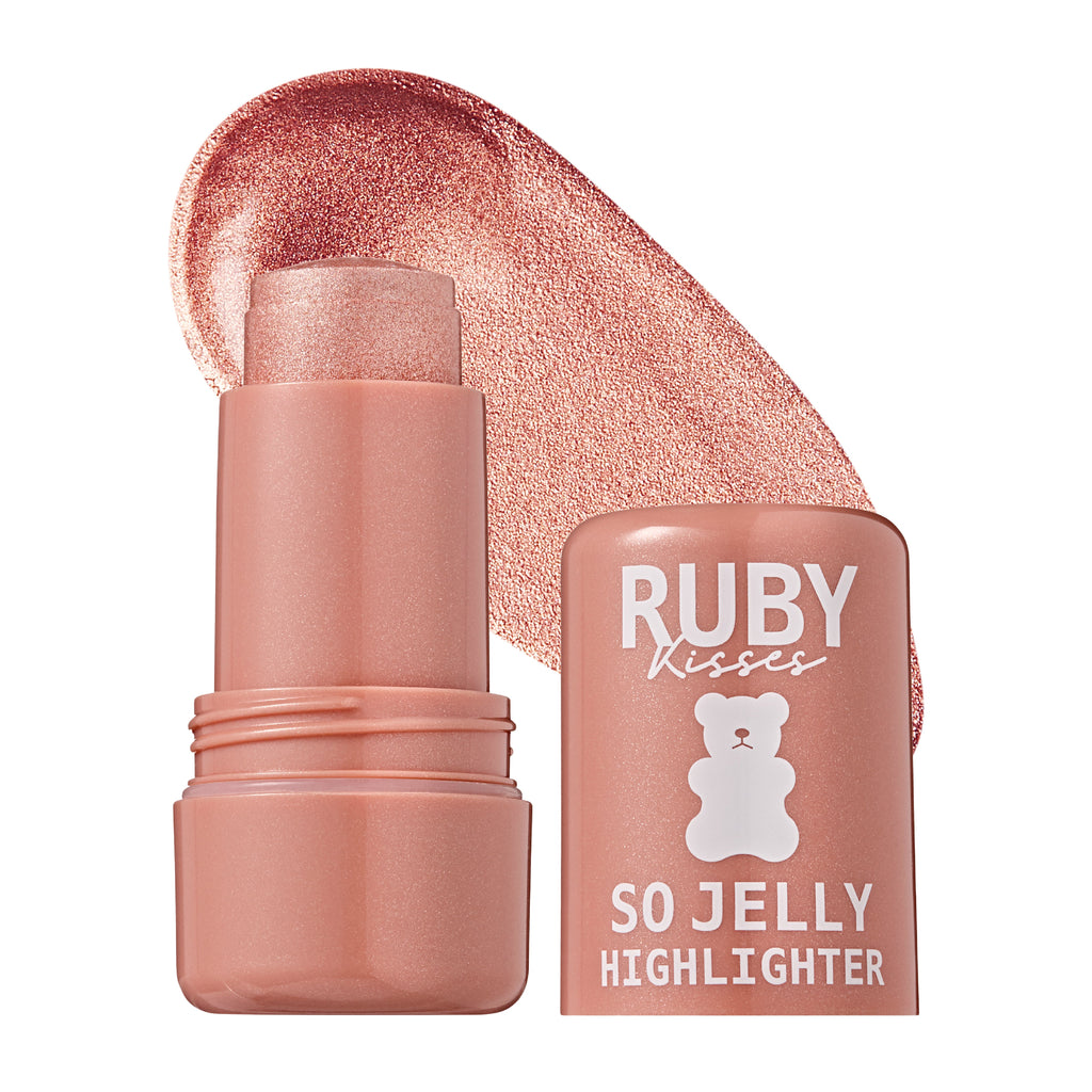 Ruby Kisses So Jelly Highlighter Stick - Cooling Bouncy Gel, Buildable Long-Lasting Shimmer, Transfer & Crease Resistant Formula with Niacinamide & Ceramides official pack