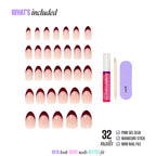 Kiss Core French Press On Fake Glue Nails - Cheerful | French Tips, Red, Medium, Almond official pack