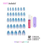 Kiss Glam Embellished Press On Fake Glue Nails - Glow Forever | Design, Blue, Medium, Almond official pack