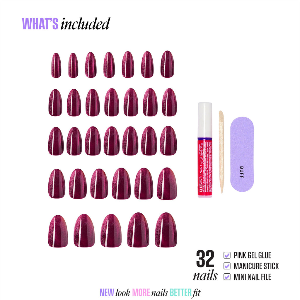 Kiss Core Magnetic Press On Fake Glue Nails - Glittering | Magnetic, Purple, Medium, Almond official pack
