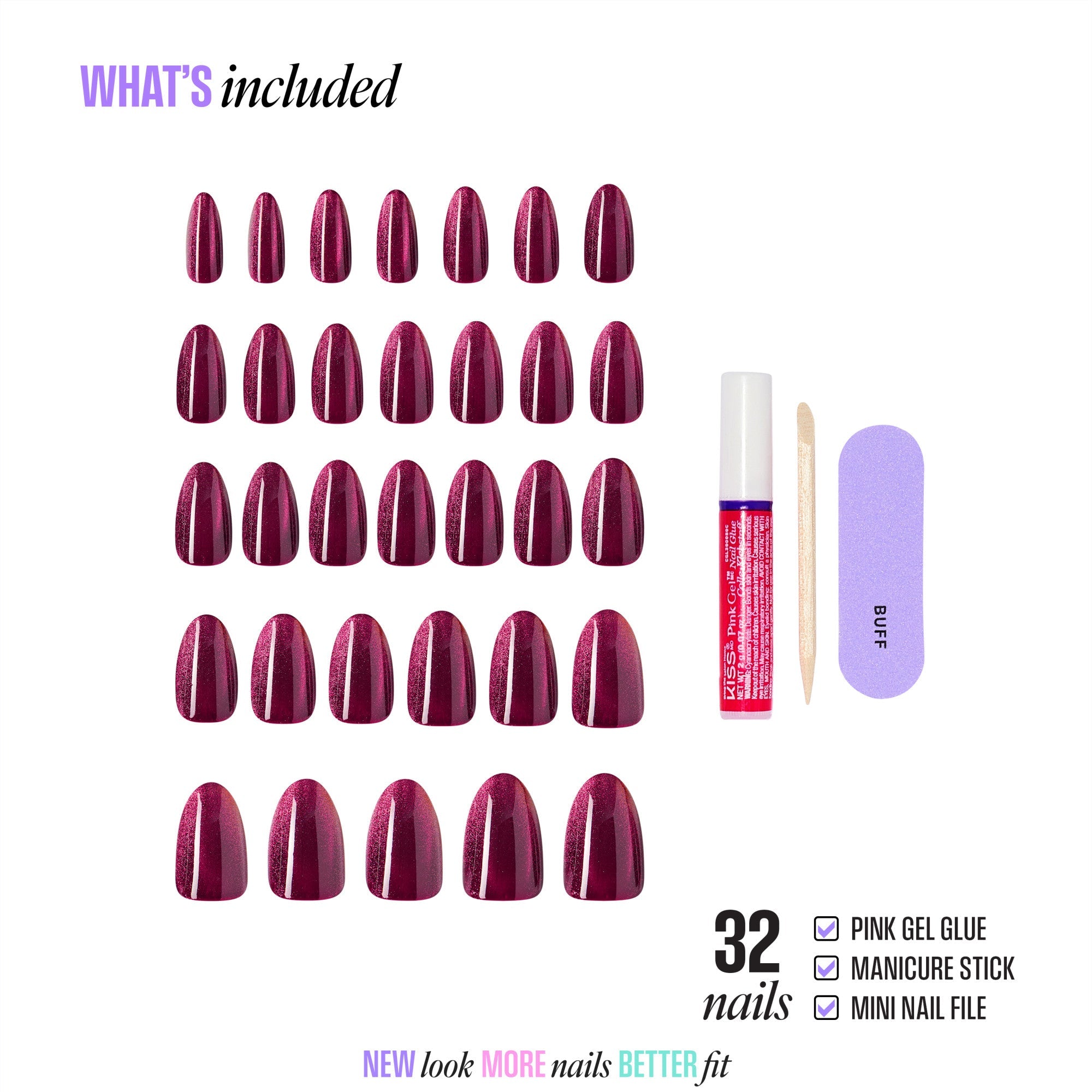 Kiss Core Magnetic Press On Fake Glue Nails - Glittering | Magnetic, Purple, Medium, Almond official pack